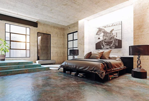 Moderno soppalco camera da letto interno . — Foto Stock