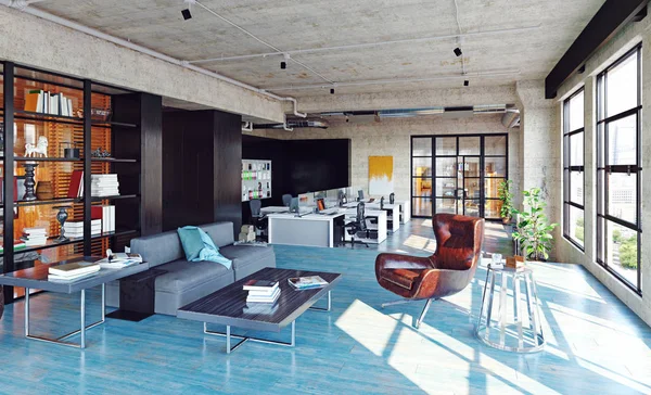 Intérieur Moderne Bureau Loft Conception Concept Affaires Rendu — Photo