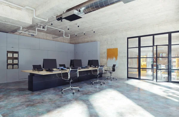 現代のロフトオフィスのインテリア3Dレンダリングビジネスコンセプトデザイン — ストック写真