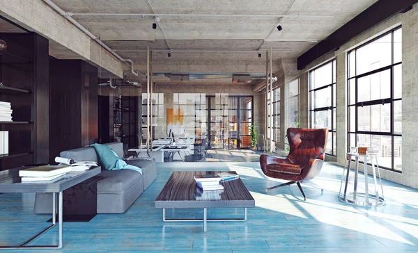 Interior Oficina Loft Moderno Renderizado Diseño Concepto Negocio — Foto de Stock