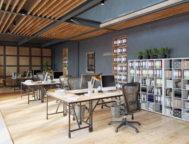 Çağdaş çatı katı iç mimarisi. 3d tasarım kavramı