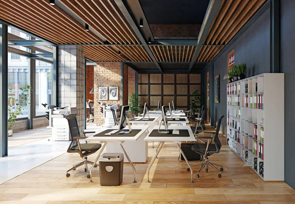 Interior Escritório Loft Contemporâneo Conceito Design Renderização — Fotografia de Stock