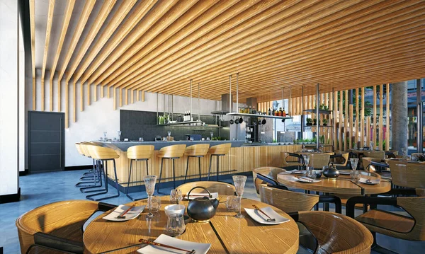 现代餐厅室内设计理念 3D渲染 — 图库照片