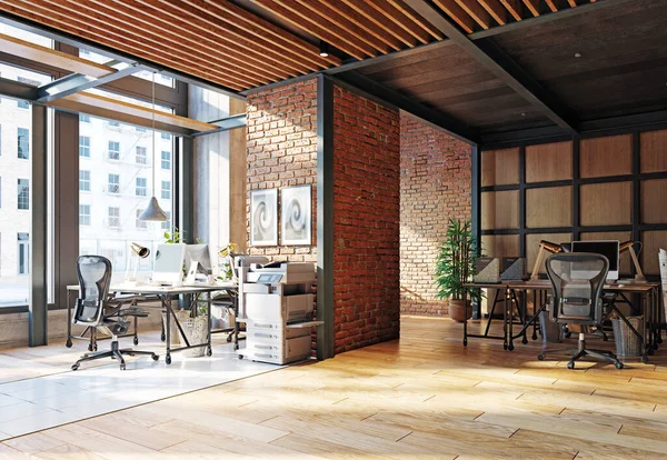 Interior Oficina Loft Contemporáneo Concepto Diseño Renderizado — Foto de Stock