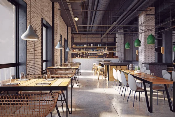 Moderní Koncept Interiérového Designu Restaurace Vykreslování — Stock fotografie