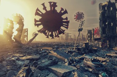 Virüs COVID - 19 saldırı konsepti. 3d oluşturma