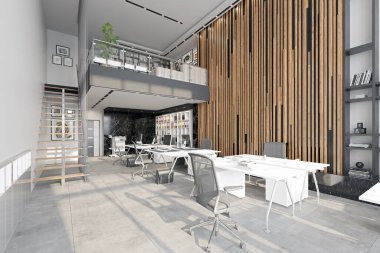 Çağdaş çatı katı iç mimarisi. 3d tasarım kavramı