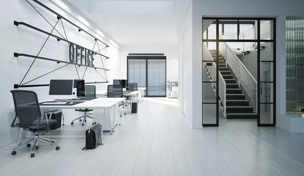 Interior Oficina Contemporánea Concepto Diseño Renderizado —  Fotos de Stock