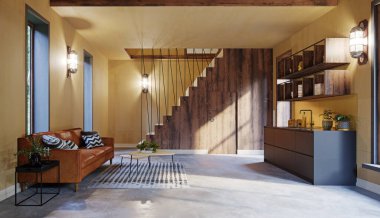 Modern ev dekorasyonu. 3d yorumlama kavramı