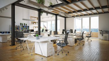 Çağdaş ofis içi. 3d tasarım kavramı