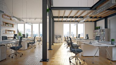 Çağdaş ofis içi. 3d tasarım kavramı