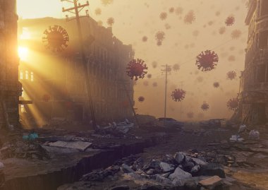 Virüs COVID - 19 saldırı konsepti. 3d oluşturma