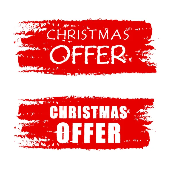 Christmas offer on red drawn banners, vector — Stock Vector