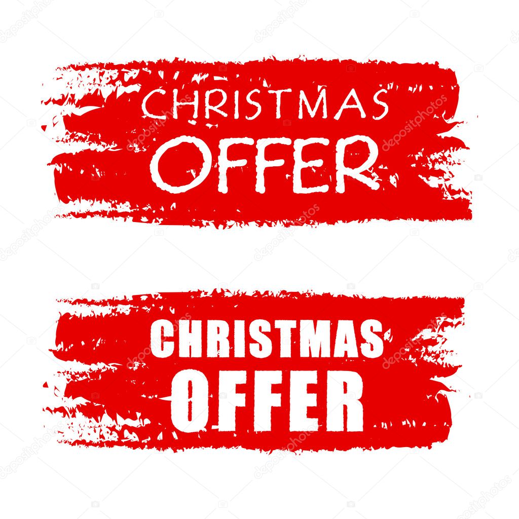 christmas offer on red drawn banners, vector
