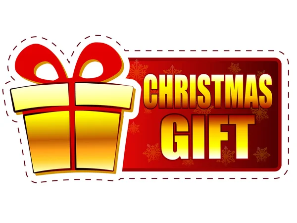 Presente de Natal e caixa de presente no banner vermelho com flocos de neve, ve —  Vetores de Stock