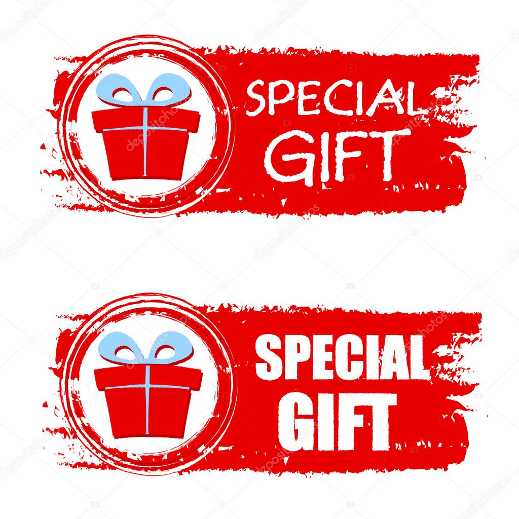 christmas special gift and present box on red drawn banner, vect