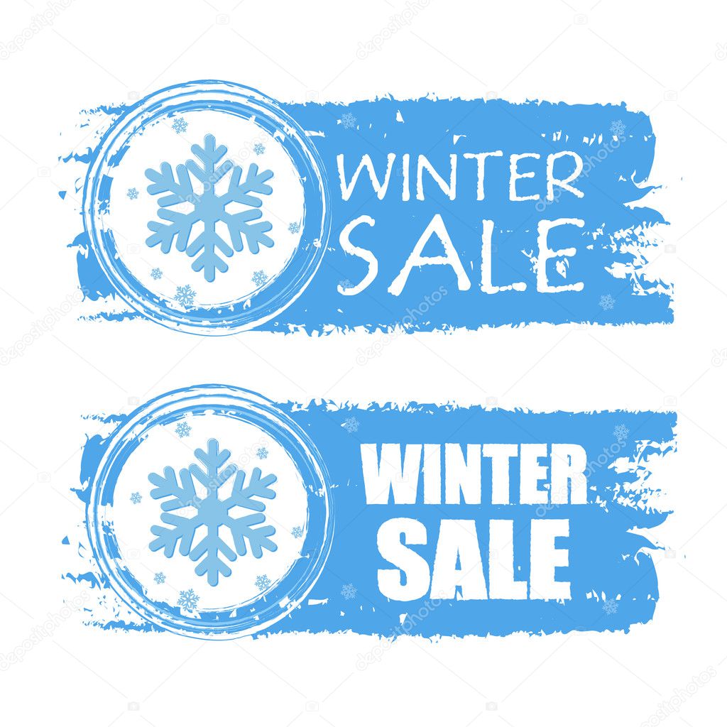 winter sale with snowflake on blue drawn banners, vector