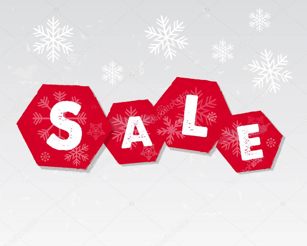 winter sale with snowflakes poster, vector