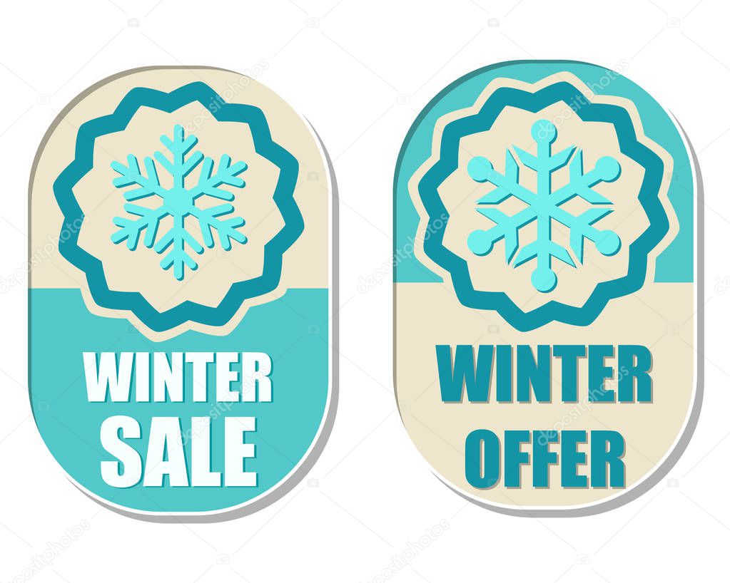 winter sale and offer with snowflake sign, vector