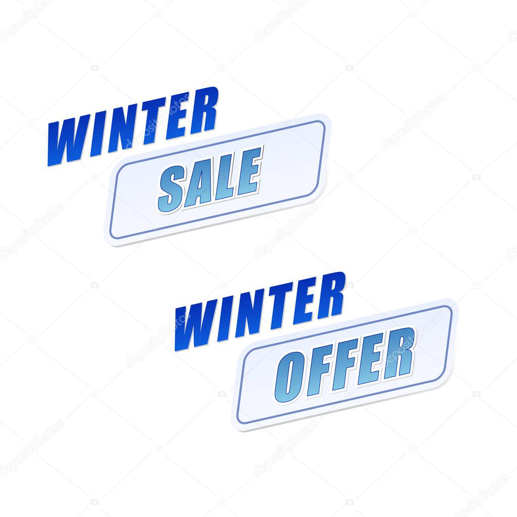 winter sale and offer in flat design labels, vector