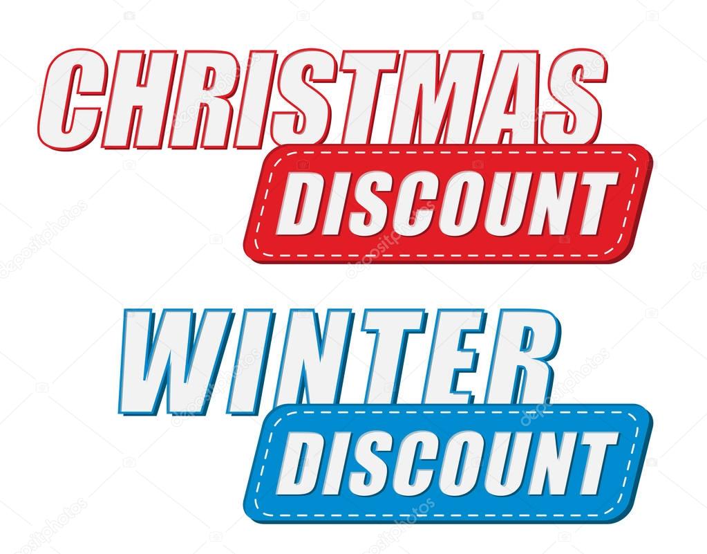 christmas and winter discount in two colors labels, flat design,