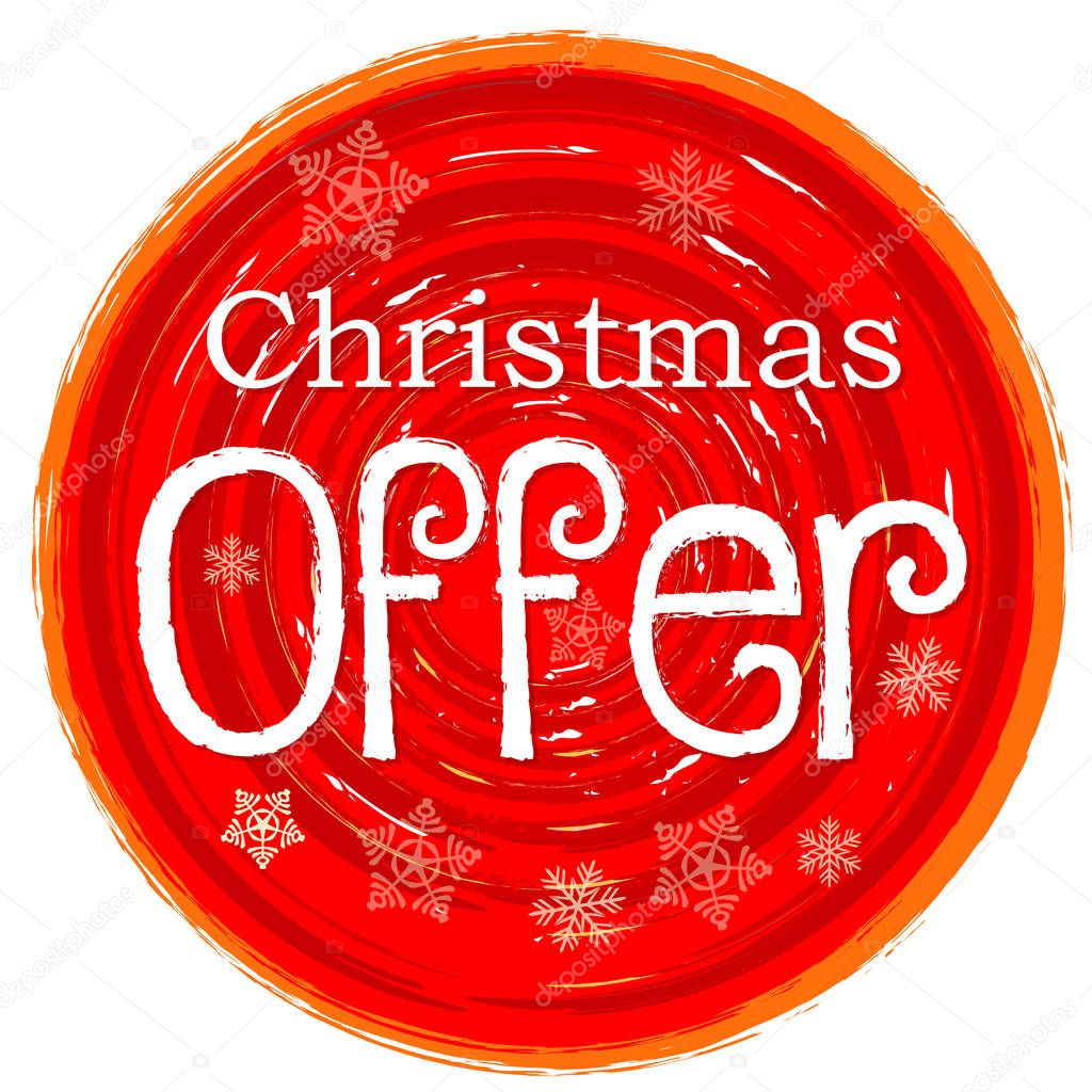 christmas offer on circular drawn red banner with snowflakes, ve