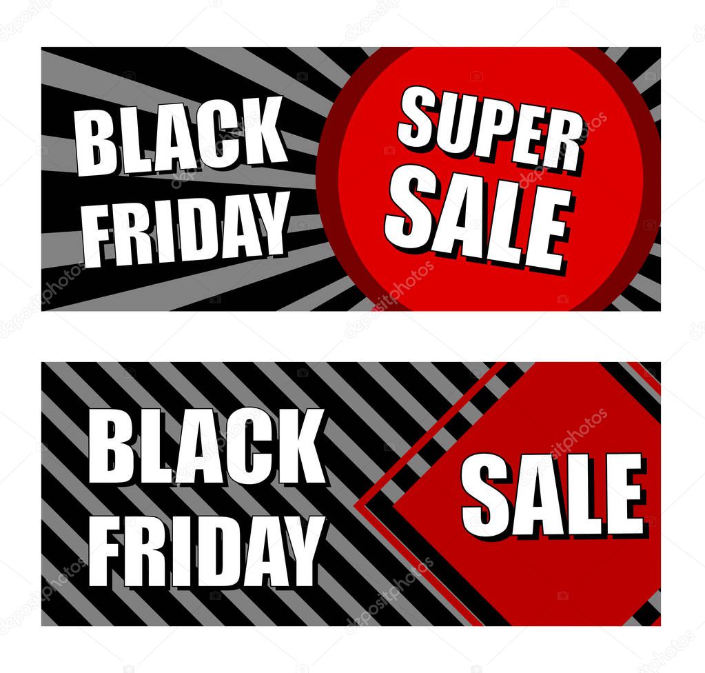 black friday super sale, commerce banners, vector