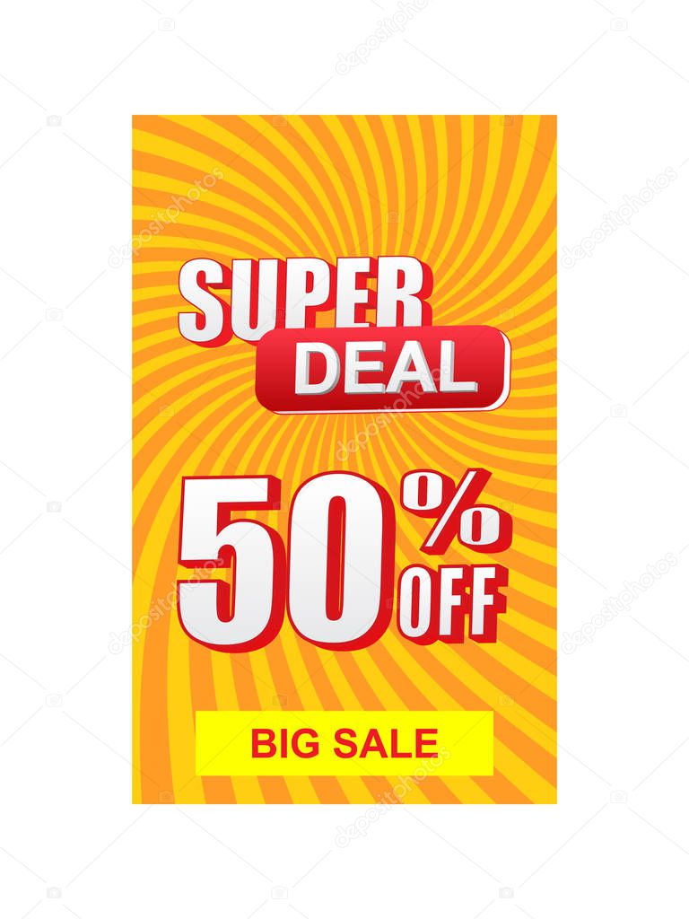 super deal 50 percent off discount and big sale banner, vector