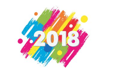 mutlu yeni yıl 2018 rengarenk çizilmiş büyük