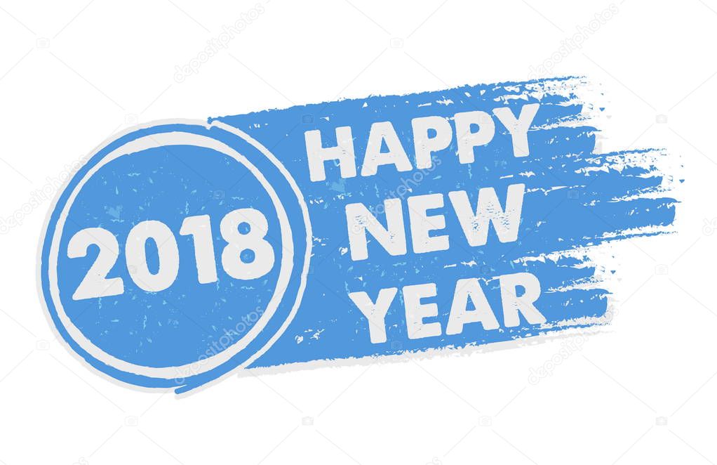 happy new year 2018 in drawn blue banner, vector
