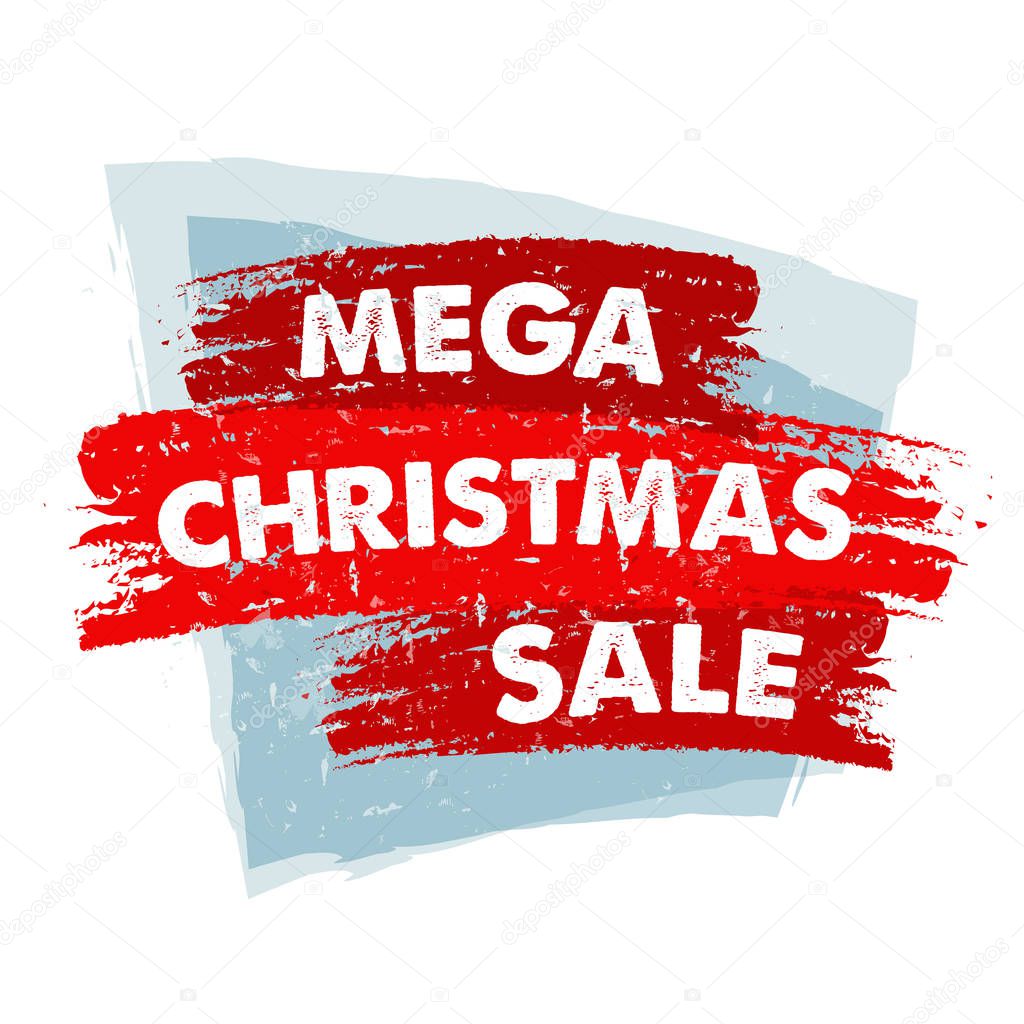 mega christmas sale in red drawn banner, vector