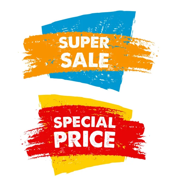 Super sale and special price in drawn banner — Stock Photo, Image