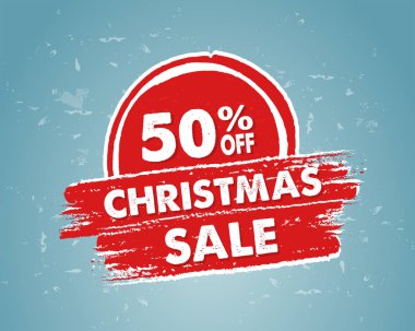kapalı kırmızı çizili afiş, Noel satışında yüzde 50 vektör