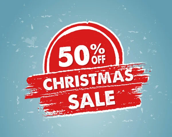 50 por cento de desconto na venda de Natal em banner vermelho desenhado, vetor — Vetor de Stock
