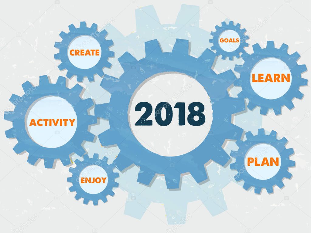 new year 2018 and business conception words in grunge gears info
