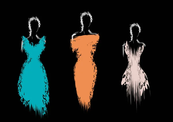 Silueta de tres mujeres en vestidos de noche — Archivo Imágenes Vectoriales