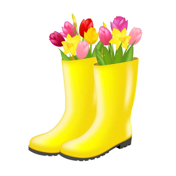 Bottes de pluie avec tulipes — Image vectorielle