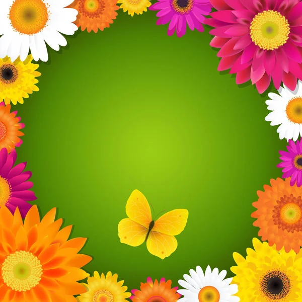 Flores y mariposa con malla degradada — Vector de stock