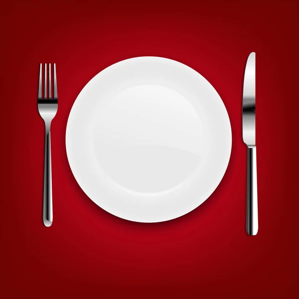 Assiette avec fourchette et couteau — Image vectorielle