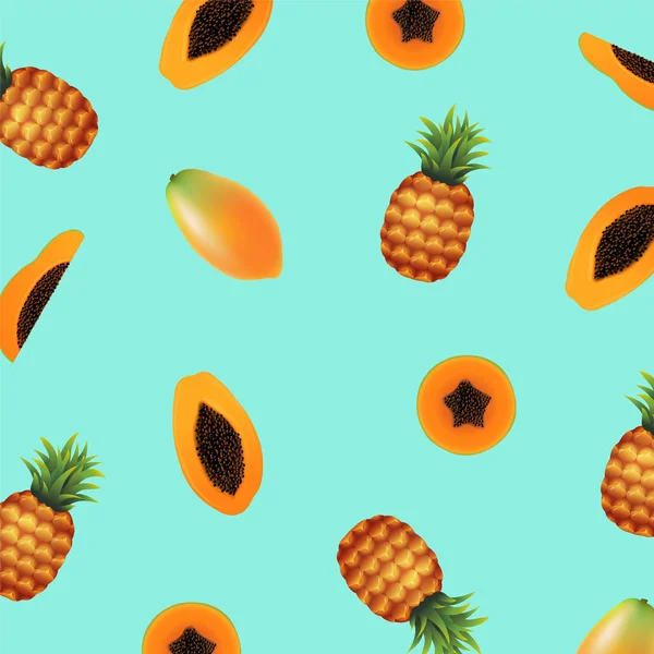 木瓜与菠萝背景 — 图库矢量图片