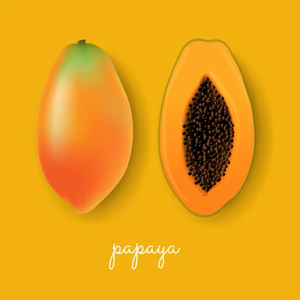 Papaya fundo amarelo — Vetor de Stock