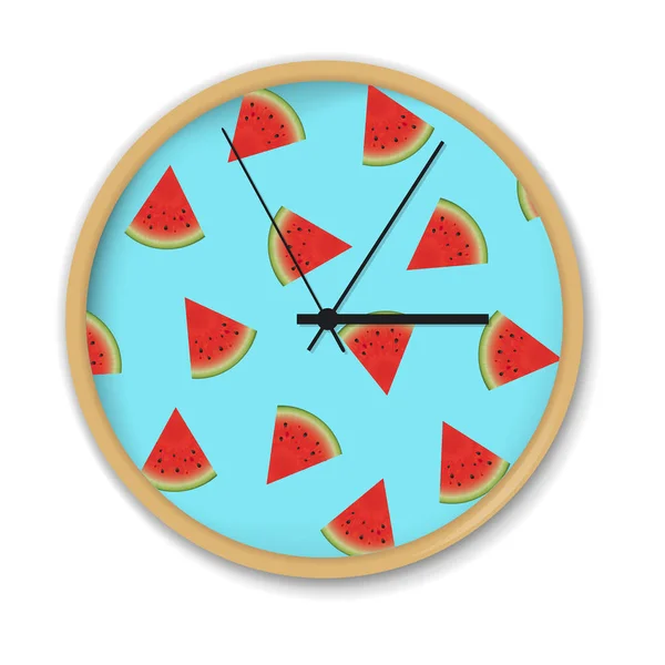 Horloge avec motif pastèque — Image vectorielle