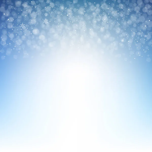 Сніжинки і боке на синьому — стоковий вектор