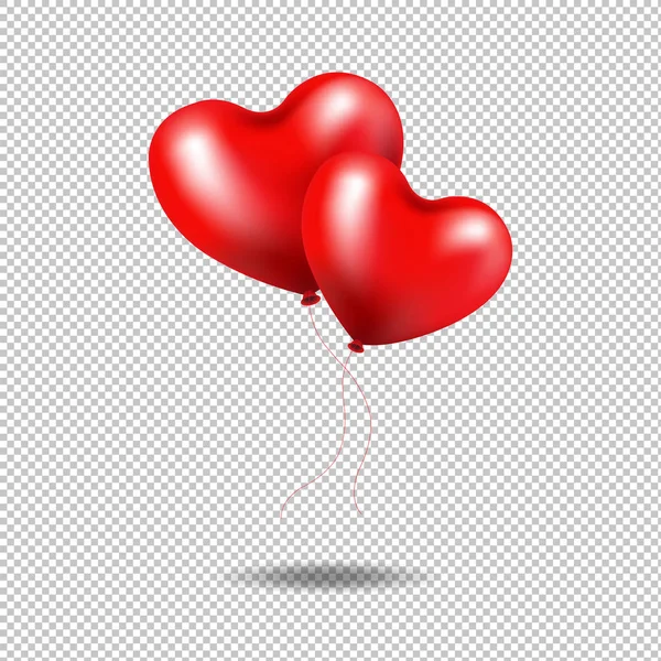 Červené Balónky Srdce Izolované Průhledné Pozadí Mřížkou Přechodů Vektorové Ilustrace — Stockový vektor