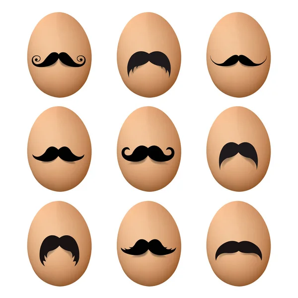 Eggs Mustache Big Set Gradient Mesh Vector Illustration — Stock Vector