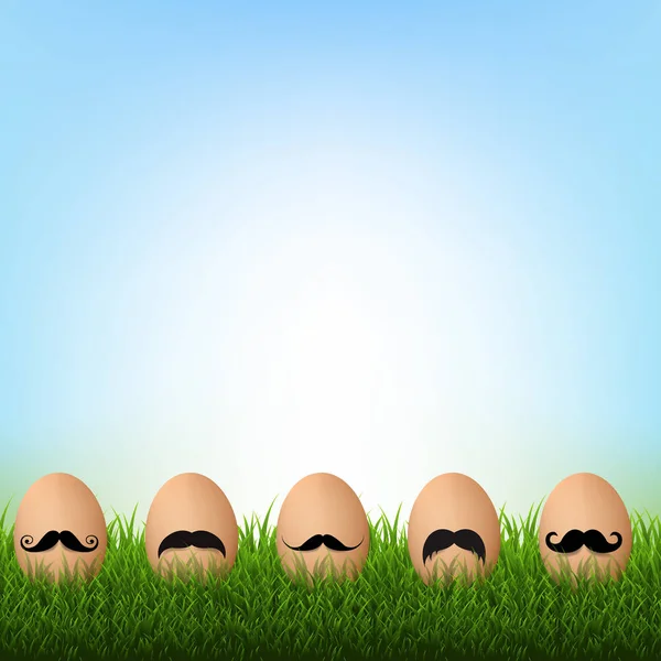 Grass Border Mustache Easter Card Gradient Mesh Vector Illustration — Stock Vector