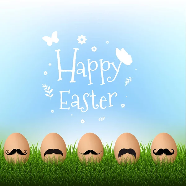 Grass Border Mustache Easter Card Gradient Mesh Vector Illustration — Stock Vector