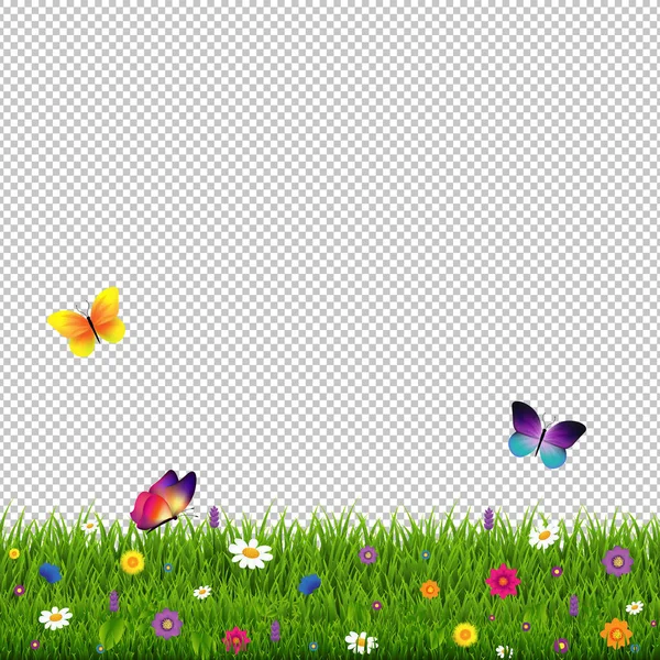 Gras Und Blumen Transparenter Hintergrund Mit Gradientennetz Vektorillustration — Stockvektor