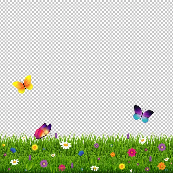 Fondo Transparente Hierba Flores Con Malla Gradiente Ilustración Vectorial — Archivo Imágenes Vectoriales
