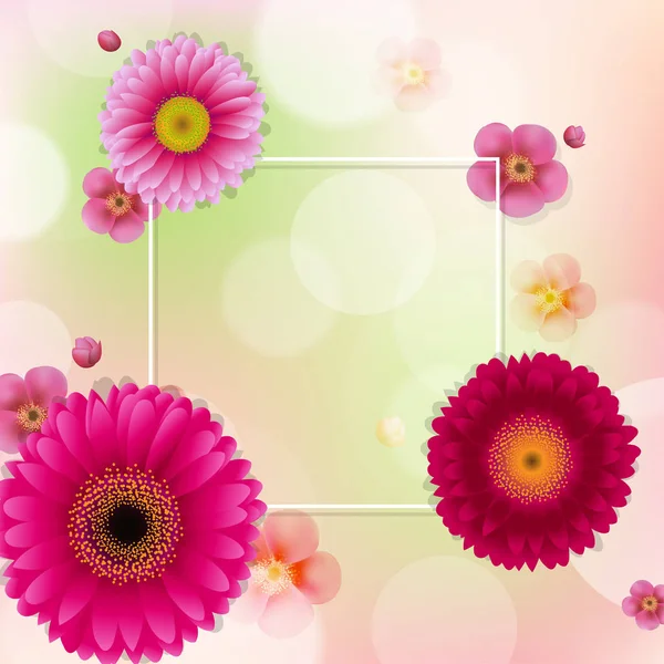 グラデーション メッシュでボケ味を持つ花フレーム ベクトル イラスト — ストックベクタ